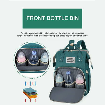Diaper Bag Backpack Baby Bag with Changing Station Large Capacity Baby Diaper Bag with Insulation Milk Bottle Pocket Multifunction Travel Back Pack with USB Charging Port Foldable Crib WaterproofGreen,