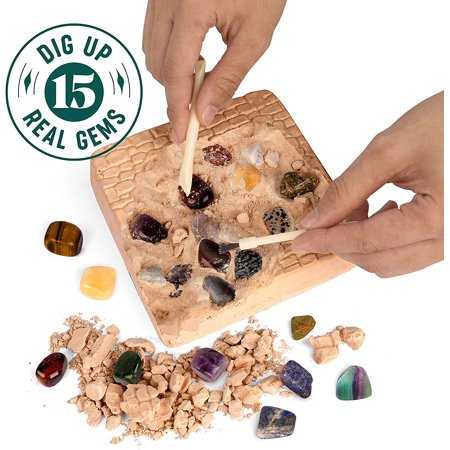 Dan & Darci Mega Gem Dig Kit - Dig up 15 Real Gemstones - Great Science kit, Gemology, Mining Gift for Kids, Boys Girls - Rocks, Minerals, Excavation Toys