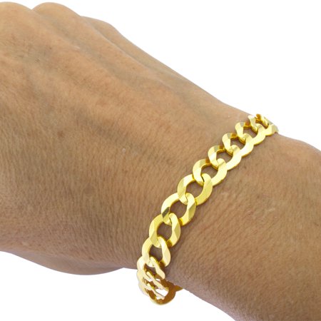 Nuragold 10k Yellow Gold 10mm Solid Cuban Curb Link Chain Bracelet, Mens Jewelry Lobster Clasp 8" 8.5" 9"