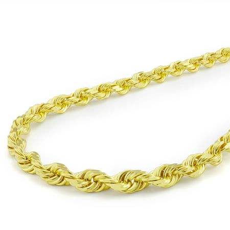 Nuragold 10k Yellow Gold 6mm Rope Chain Diamond Cut Pendant Necklace, Mens Jewelry with Lobster Clasp 20" - 30"