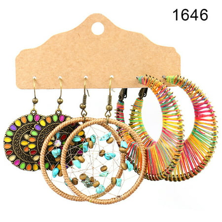 Besufy Women Earring,3 Pairs/Set Faux Turquoise Tassel Geometric Dangle Hook Earrings Jewelry 1647*1647*,