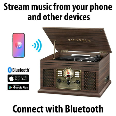 Victrola 6-in-1 Nostalgic Bluetooth Record Player with 3-speed Turntable (Espresso), Espresso