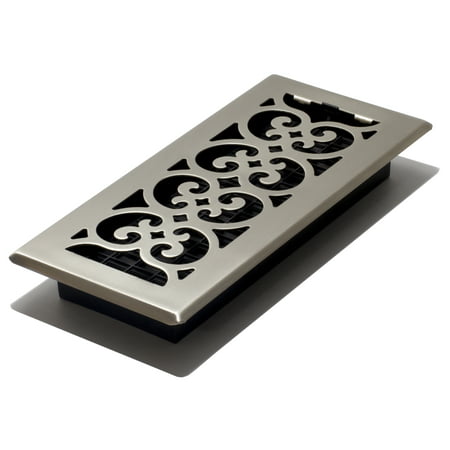 Decor Grates 4" x 10" Steel Plated Brushed Nickel Finish Scroll Design Floor Register