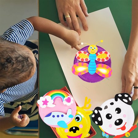 LNKOO 10 Pack Paper Plate Art Kit for Kids Toddler Crafts DIY Art Supplies Animals Art Kits Arts Crafts Creative Toddler Birthday Games Preschool Activity Craft Parties Groups Toy Gifts for Boys Girls