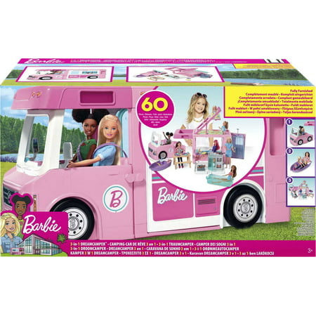 Barbie Camper, Doll Playset With 50 Accessories, Truck, Boat And House, 3-In-1 Dream Camper, Standard