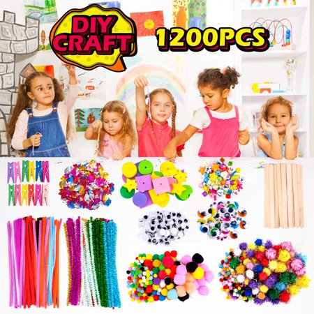 Willstar 1000pcs DIY Art Craft Kit for Kids Creative Crystal Sticker Felt Wiggle Googly Colorful Wooden Sticks Party Supplies