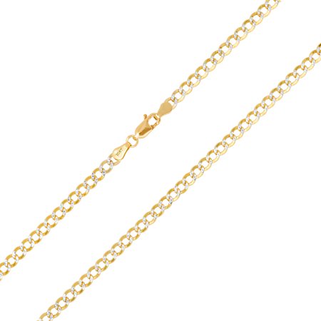 Nuragold 10k Yellow Gold 3.5mm Cuban Chain Curb Link Diamond Cut Pave Two Tone Pendant Necklace, Mens Womens with Lobster Clasp 16" - 30"
