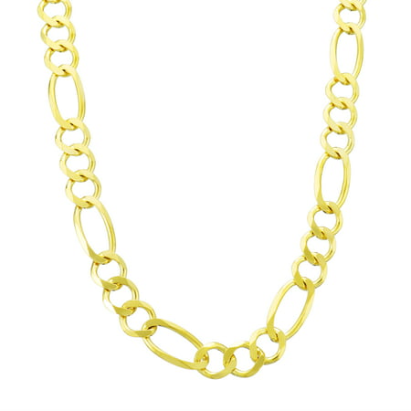 Nuragold 14k Yellow Gold 7mm Solid Figaro Chain Link Necklace, Mens Jewelry with Lobster Clasp 20" - 30"