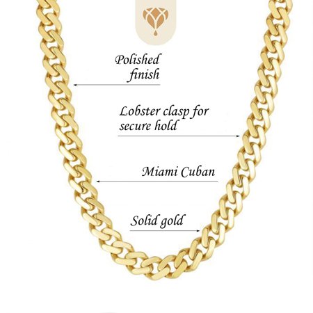 14k Yellow Gold 4.5mm Semi-Solid Miami Cuban Chain Necklace for Pendants and Charms with Box Clasp Closure (20", 22", 24 inch)