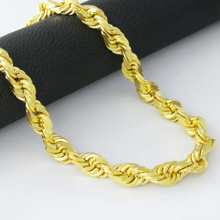 Nuragold 10k Yellow Gold 7mm Rope Chain Diamond Cut Pendant Necklace, Mens Jewelry with Lobster Clasp 22" - 30"
