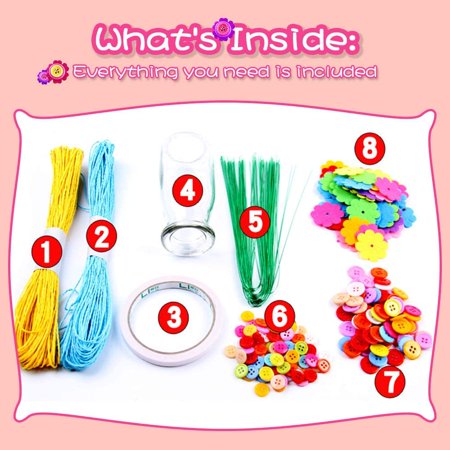 OUSITAID Flower Craft Kit, Colorful Buttons and Felt Flower Kit Vase Arts Toy Craft Project for Girls and Boys, Fun DIY Activity Gift for Children Ages 4-9 Years Old, Sunflower