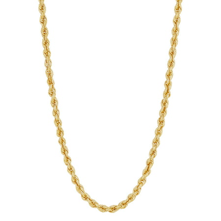 Brilliance Fine Jewelry Sterling Silver 1/20 10K Yellow Gold Hollow 3.30MM Rope Chain, 18"