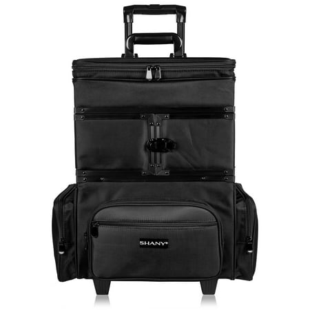 SHANY Large Travel Makeup Trolley Storage Case - Rolling Cosmetics Case with Detachable Sections and Multiple Compartments - BLACK