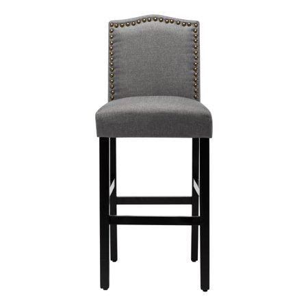 Modern Bar Height Gray Classic Fabric Upholstered Barstools Bar Chair with Nail Head, Set of 2Gray,