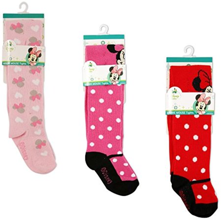 Disney Minnie Mouse Polka Dot Tights for Baby Girls 0-9 Months, 9-18 Months and 18-24 Months, 3 Piece Variety Pack, Pink Design, 0-9 Months