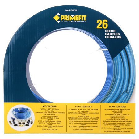 Primefit PCKIT26 Air Piping System, 26-Piece Air Push To Connect Kit with 1/2-Inch x 100-Feet Nylon Tubing