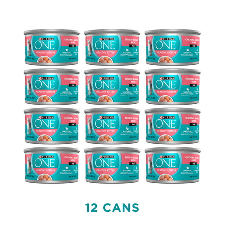 (12 Pack) Purina ONE Grain Free, Natural Pate Wet Kitten Food, Healthy Kitten Chicken & Salmon Recipe, 3 oz. Pull-Top Cans