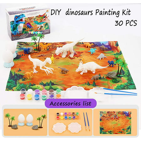 30 PCS Crafts and Arts Set dinosaur Painting Kit, craft paint kit for kids boys, toddler supplies DIY arts and crafts toys, party favors for boys age 4-7 years old, Paint Your Own Dinosaur Animal Set