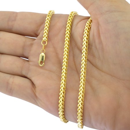 Nuragold 10k Yellow Gold 4mm Franco Chain Box Square Wheat Pendant Necklace, Mens Jewelry with Lobster Clasp 18" - 30"