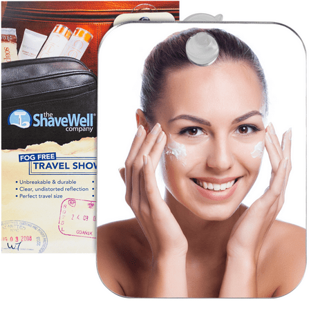 The Shave Well Company Fog Free Travel Mirror Suction Cup Included, Now in the Shower at the Gym or While Traveling Away from Home