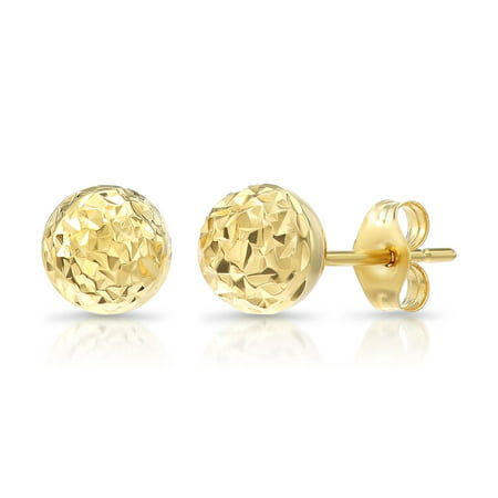 Tilo Jewelry 14k Yellow Gold Diamond-Cut Engraved Ball Stud Earrings with Push-Back (6MM) Women, Girls