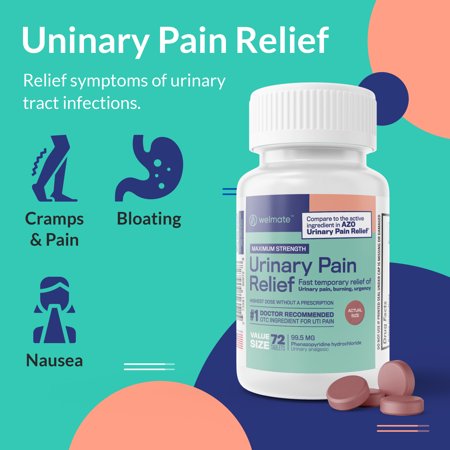 Welmate Urinary Pain Relief | 72 Count Tablets | Phenazopyridine Hcl 99.5 mg | Maximum Strength | Compare to AZO