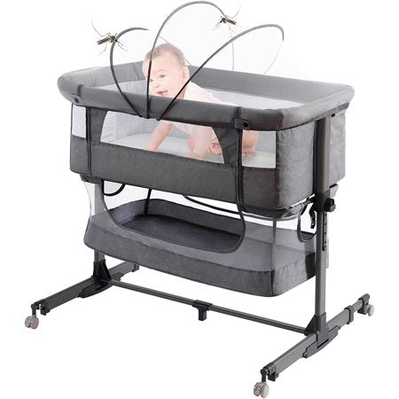 Nordmiex Baby Bassinet 3 in 1 Adjustable Bedside Sleeper Bed for Infant Baby with Breathable Net, GrayGray,