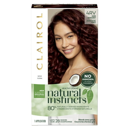 Clairol Natural Instincts Demi-Permanent Hair Color Creme, 4RV Dark Burgundy, 1 Application, Hair Dye4RV Dark Burgundy,