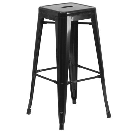 Flash Furniture 4 Pack Commercial Grade 30" High Backless Black Metal Indoor-Outdoor Barstool with Square SeatBlack,