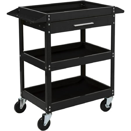 TUFFIOM 3 Tier Rolling Tool Cart with Drawer, 330 LBS Capacity Industrial Steel Service Utility Cart Tool Organizer, Black