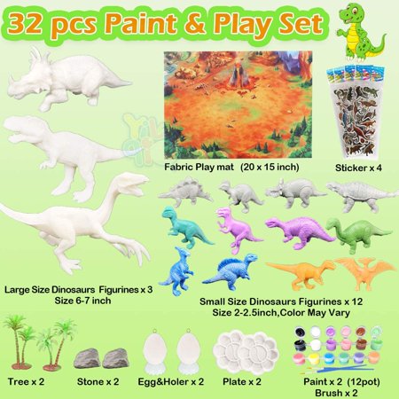 Amerteer Kids Crafts and Arts Dinosaur Painting Kit with Play Mat, Dinosaurs Toys Art and Craft for Boys Girls Age 4 5 6 7 8 Years Old, Fun DIY Kids Paint Birthday Gifts for Children Animal Set