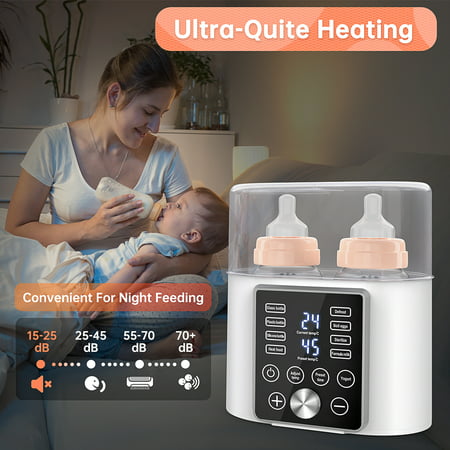Cshid Baby Bottle Warmer, 12-in-1 Babies Fast Bottle Milk Warmer & Sterilizer Double Food Heater Defrost BPA-Free With Twins, LCD Display, Timer & 24H Temperature Control for Breastmilk & Formula