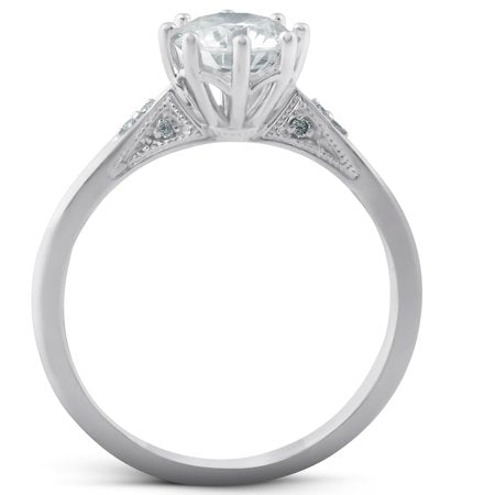 1.05 Ct Diamond Engagement Ring Vintage Accent 14k White Gold 8 Prong, White Gold, 5.5