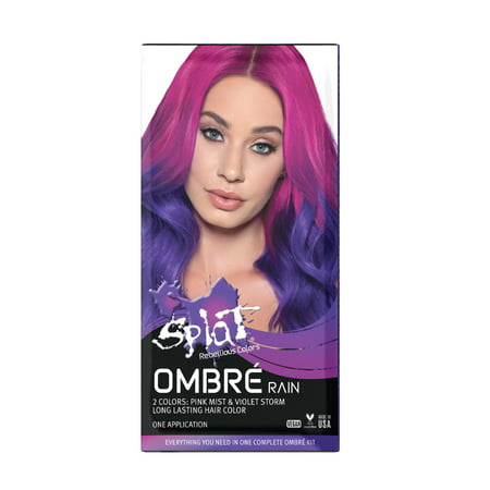 Splat Complete Kit, Ombre Rain, Semi-Permanent Purple & Pink Hair Dye with BleachRain Pink & Purple,