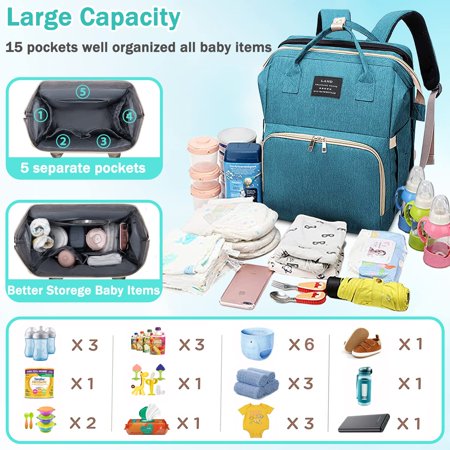 Diaper Bag Backpack, Baby Bag Diaper Bag with Changing Station Baby Girl Boy Waterproof Diaper Bag for Travel Baby Shower Gifts, Green