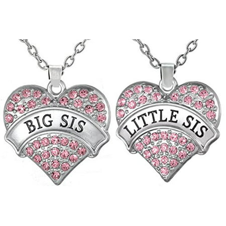 Girls Stockings Stuffer Gifts, Big Sis & Lil Sis Heart Necklace Set, 2 Sister Necklaces, Big & Little Sisters Jewelry Set for Girls, Teens, Kids, Women (Pastel Pink)