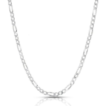 Authentic Solid Sterling Silver Figaro Link Diamond-Cut Pave .925 ITProLux Necklace Chains 3MM - 10.5MM, 16" - 30", Silver Chain for Men & Women, Made In Italy, Next Level Jewelry