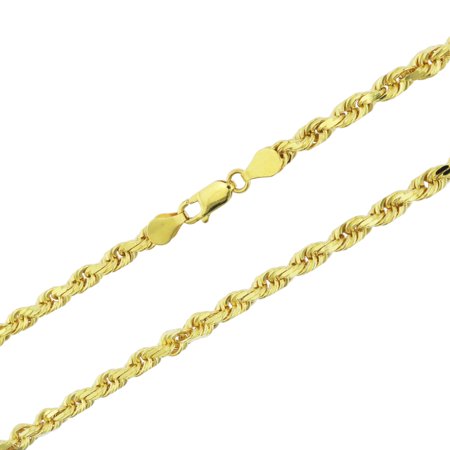 Nuragold 10k Yellow Gold 5mm Rope Chain Diamond Cut Pendant Necklace, Mens Womens with Lobster Clasp 20" - 30"