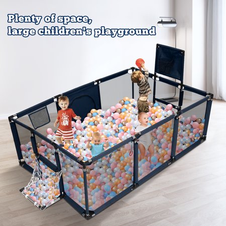 Baby Playpen,Extra Large Play Yard for Babies and Toddlers, Sturdy Safety Huge Baby Fence Play Area Center with Gate, Giant Play Yard for Kids, Twins, Child, InfantsBlue-XL,