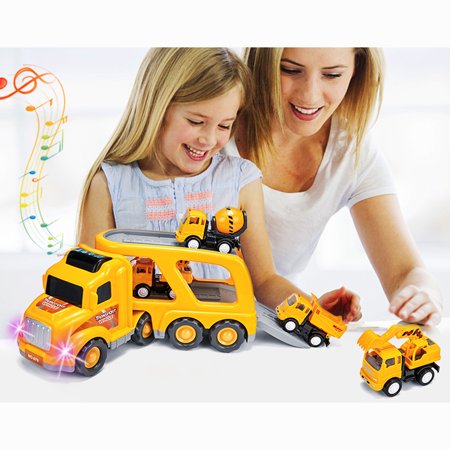 Construction Truck Toys for 3 Years Old Toddlers Child Kids Boys Cars Toys Set Play Vehicles with Sound and Light Engineering Playset Gift Set of Small Crane Mixer Dump Excavator Toy