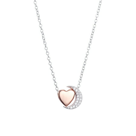 Little Luxuries 18" Crescent Moon & Heart Slider Pendant NecklaceTwo-Tone,