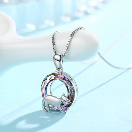 Coachuhhar Cat Crystal Necklace 925 Sterling Silver Cute Animal Pendant Necklace with Crystal Cat Jewelry Gifts Gifts for Women Girls Cat Lovers