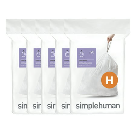 simplehuman Code H Custom Fit Drawstring Trash Bags in Dispenser Packs, 100 Count, 35 Liter / 9.3 Gallon, White, 100 Liners