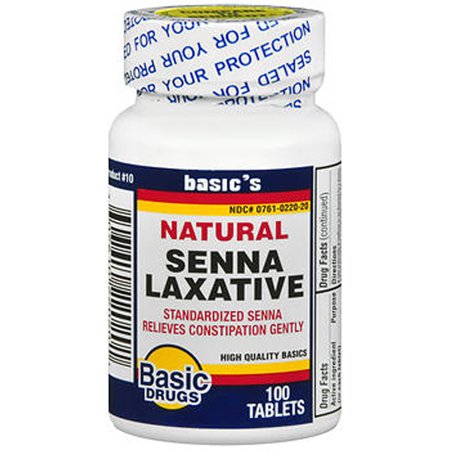 Basic Drugs Natural Senna Laxative Tablets, 100 Count