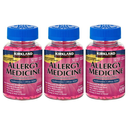 Kirkland Allergy Medicine Diphenhydramine HCI 25 Mg 600 Tablets (Pack of 3)