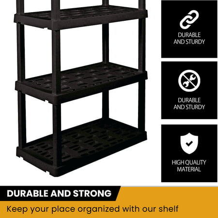 Hyper Tough 74" H x 18" D x 36" W 5 Shelf Plastic Garage Shelves, Pack of 2 Storage Shelving Units, Black 750 lbs Capacity