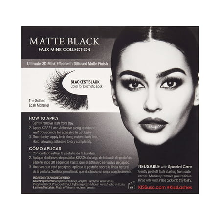 KISS Lash Couture Matte Black Faux Mink, Matte Silk, False EyelashesBlack,