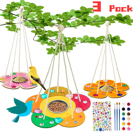 Sytle-Carry Kids Arts and Crafts Bird Feeder 3 Pack DIY Bird Feeder Kit Wooden Paint Kits Outdoor Toys for Boys Girls