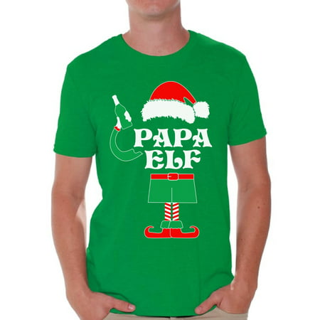 Awkward Styles Papa Elf Shirt Elf Christmas Tshirts for Men Papa Elf Ugly Christmas Shirt Papa Elf Christmas Holiday Top Funny Elf Suit Xmas Party Holiday Men's Tee Xmas Gift Idea for Daddy, Green, S