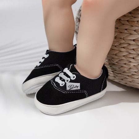HsdsBebe Baby Girls Boys Canvas Shoes Infant Casual Sneakers Soft Sole Newborn Crib Moccasins 3-18 MonthsA01/Black,